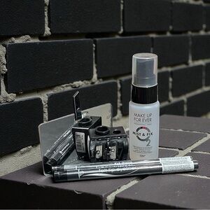 Makeup Forever Setting Spray, Benefit Sharpener, Marc Jacob’s Mirror, Eyeliner